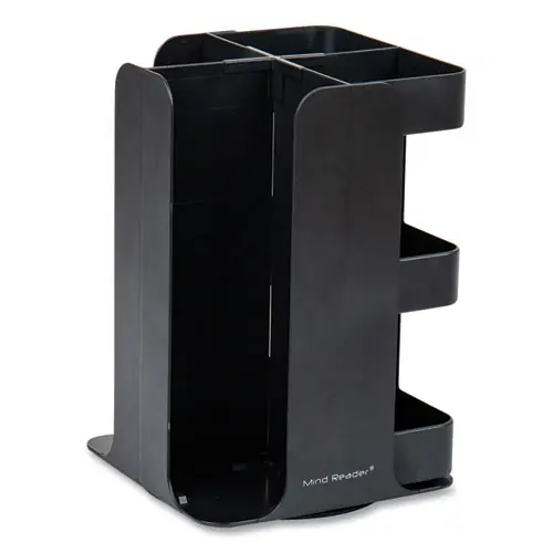Mind Reader Anchor Collection 8-Compartment Coffee Cup, Lid, and Condiment Carousel Countertop Organizer, Black