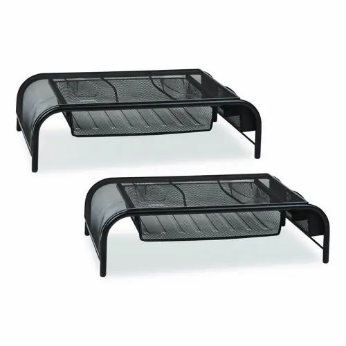 Mind Reader Metal Mesh Monitor Stand with Paper Tray, Black, Supports 33 lb, 2/Pack