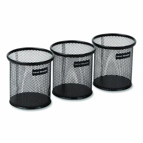 Mind Reader Metal Mesh Utensil Holder, 3.5" dia x 3.7"h, Black, 3/Pack