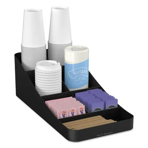 Mind Reader Trove Seven-Compartment Coffee Condiment Organizer, Black