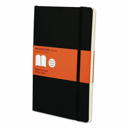 Moleskine® Classic Softcover Notebook, 1-Subject, Narrow Rule, Black Cover, 8.25" x 5", 192 Sheets