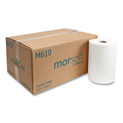 Morcon Tissue 10 Inch TAD Roll Towels, 1-Ply, 10" x 500 ft, White, 6 Rolls/Carton