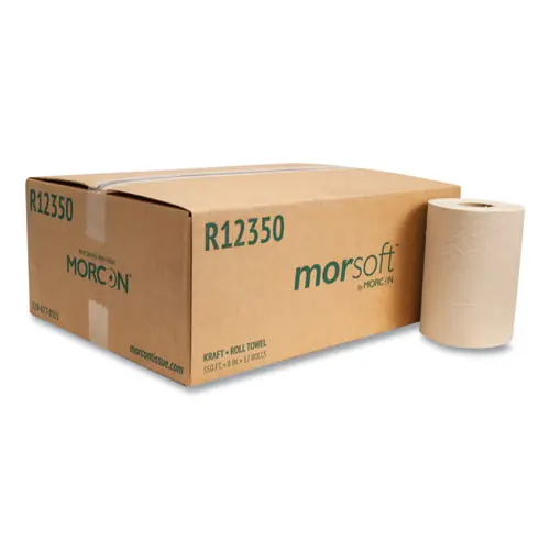 Morcon Tissue Morsoft Universal Roll Towels, 1-Ply, 8" x 350 ft, Brown, 12 Rolls/Carton