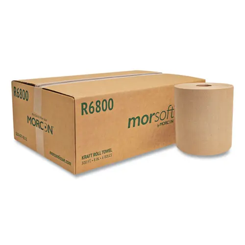 Morcon Tissue Morsoft Universal Roll Towels, 1-Ply, 8" x 800 ft, Brown, 6 Rolls/Carton