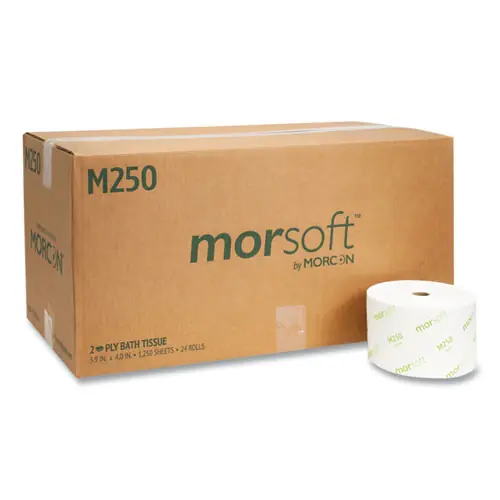 Morcon Tissue Small Core Bath Tissue, Septic Safe, 2-Ply, White, 1,250 Sheets per Roll, 24 Rolls per Carton