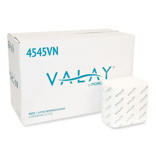 Morcon Tissue Valay Interfolded Napkins, 1-Ply, White, 6.5 x 8.25, 6,000/Carton