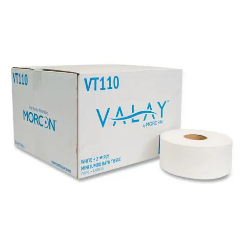 Morcon Tissue Valay Mini Jumbo Bath Tissue, 2-Ply, White, 750 ft, 12 Rolls/Carton