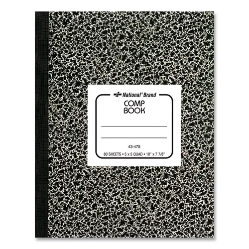 National® Composition Book, Quadrille Rule (5 sq/in), Black Marble Cover, 80 Sheets, 10 x 7.88 Inches