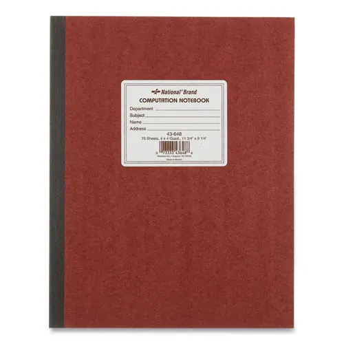 National® Computation Notebook, Quadrille Rule (4 sq/in), Brown Cover, 75 Sheets, 11.75" x 9.25"
