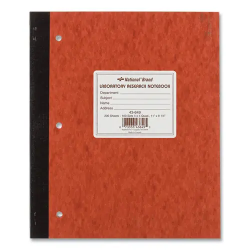 National® Duplicate Laboratory Notebooks, Two-Part Carbonless, Quadrille Rule (4 sq/in), Brown Cover, 200 Sheets, 11" x 9.25"