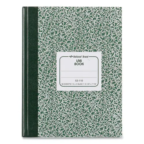 National® Lab Notebook, Quadrille Rule (5 sq/in), Green Marble Cover, 96 Sheets, 10.13" x 7.88"