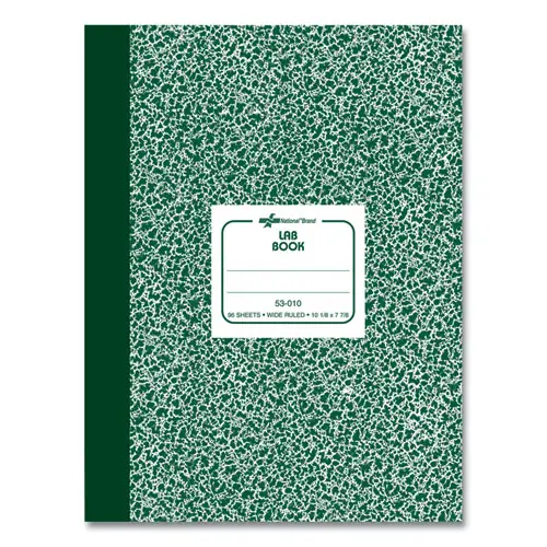 National® Lab Notebook, Wide/Legal Rule, Green Marble Cover, 96 Sheets, 10.13" x 7.88"