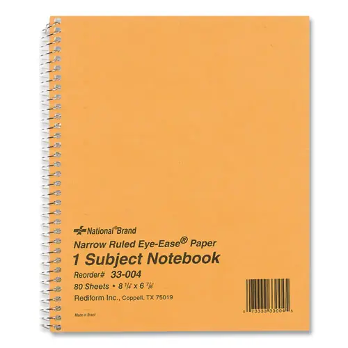National® Single-Subject Wirebound Notebooks, Narrow Rule, Brown Board Cover, 80 Sheets, 8.25" x 6.88", Eye-Ease Green Paper