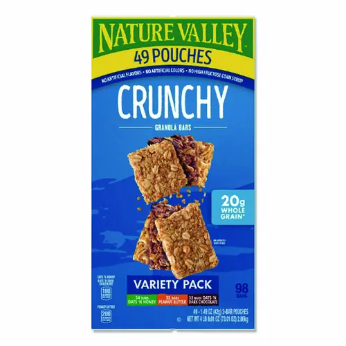 Nature Valley® Granola Bars, Assorted Crunchy Bars, 1.5 oz Pouch, 2 Bars/Pouch, 49 Packs/Box