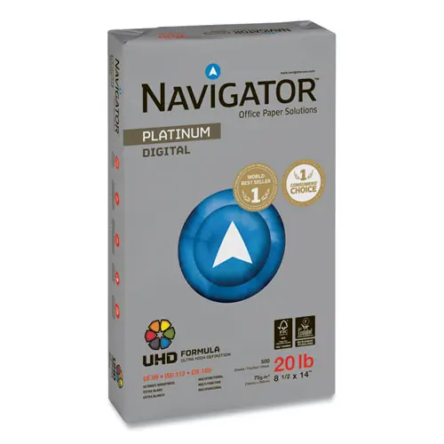 Navigator® Platinum Paper, 99 Bright, 20 lb Bond, 8.5 x 14, White, 500 Sheets/Ream, 10 Reams/Carton