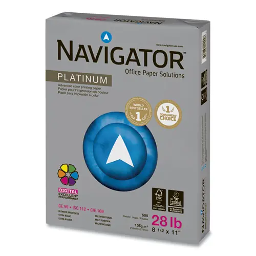 Navigator® Platinum Paper, 99 Brightness, 28 lb Bond, Letter Size, White, 500 Sheets/Ream