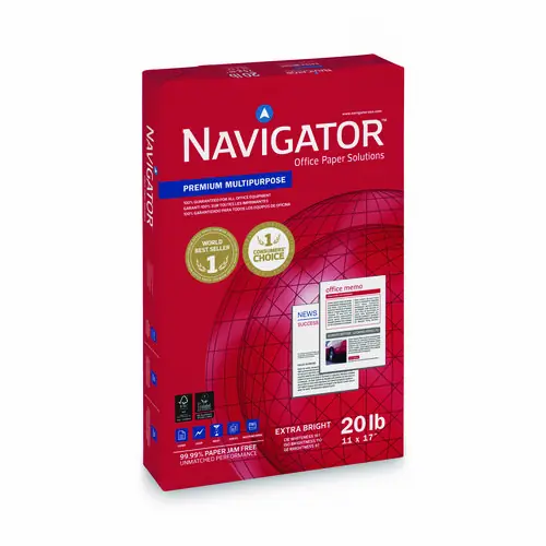Navigator® Premium Multipurpose Copy Paper, 97 Brightness, 20 lb, 11 x 17, White, 500 Sheets per Ream, 5 Reams per Carton