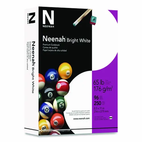 Neenah® Bright White Card Stock, 96 Brightness, 65 lb Cover, 8.5 x 11, 250 Sheets/Pack