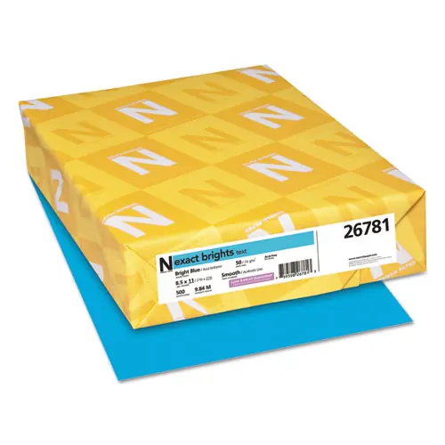 Neenah Paper Exact Brights Paper, 20 lb Bond, 8.5 x 11, Bright Blue, 500 Sheets/Ream