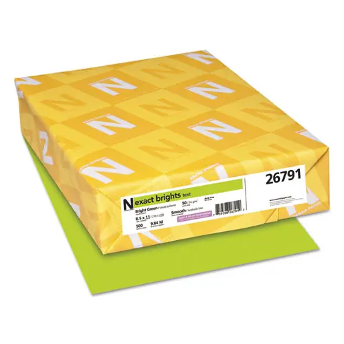 Neenah Paper Exact Brights Paper, 20 lb Bond Weight, 8.5 x 11, Bright Green, 500/Ream