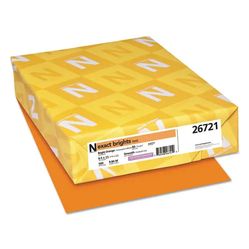 Neenah Paper Exact Brights Paper, 20 lb Bond, 8.5 x 11, Bright Orange, 500 Sheets/Ream