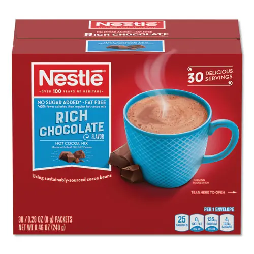 Nestlé® No-Sugar-Added Hot Cocoa Mix Envelopes, Rich Chocolate, 0.28 oz, 30/Box