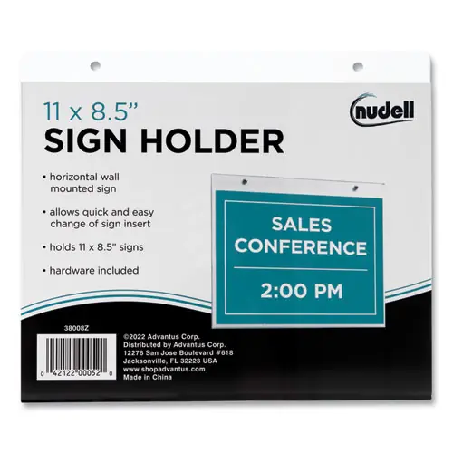 NuDell™ Clear Plastic Horizontal-Orientation Wall Sign Holder with Mounting Screws, Quick-Change Insert System, 11 x 8.5 Insert