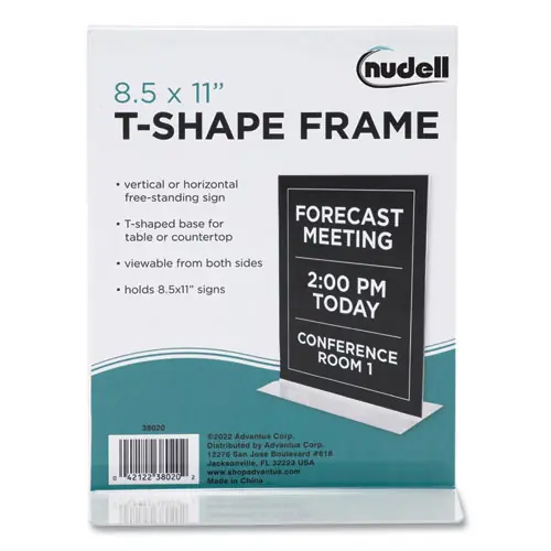 NuDell™ Clear Plastic T-Shaped Countertop Sign Holder, Two-Sided, Bottom-Load, Horizontal/Vertical Orientation, 8.5 x 11 Insert