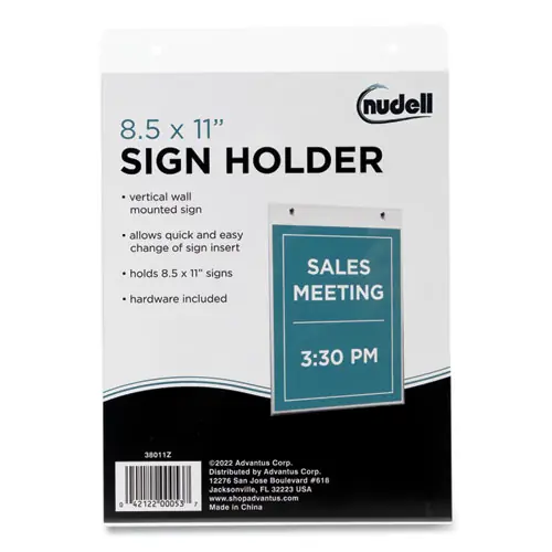 NuDell™ Clear Plastic Vertical-Orientation Wall Sign Holder with Mounting Screws, Quick-Change Insert System, 8.5 x 11 Insert