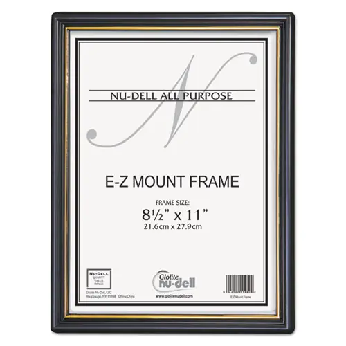 NuDell™ EZ Mount Document Frame with Trim Accent and Plastic Face, Black/Gold, 8.5 x 11 Insert