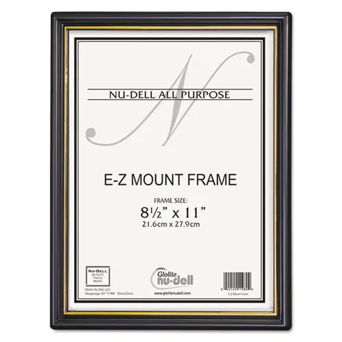 NuDell™ EZ Mount Document Frame with Trim Accent and Plastic Face, Black/Gold, 18/Carton