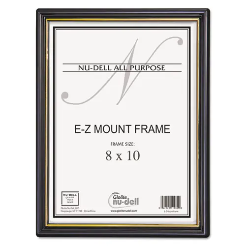 NuDell™ EZ Mount Document Frame with Trim Accent and Plastic Face, 8 x 10, Black/Gold