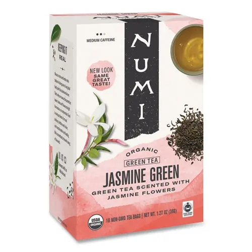 Numi® Organic Teas and Teasans, Jasmine Green Tea, 18 Tea Bags, 1.27 oz Box