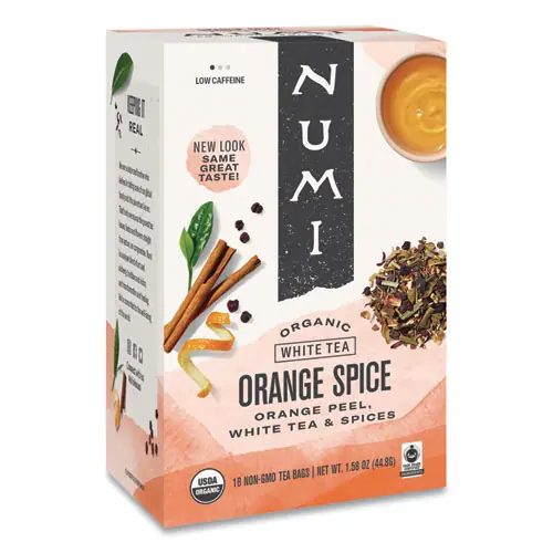 Numi® Organic Teas and Teasans, White Orange Spice, 16 Tea Bags, 1.58 oz per Box