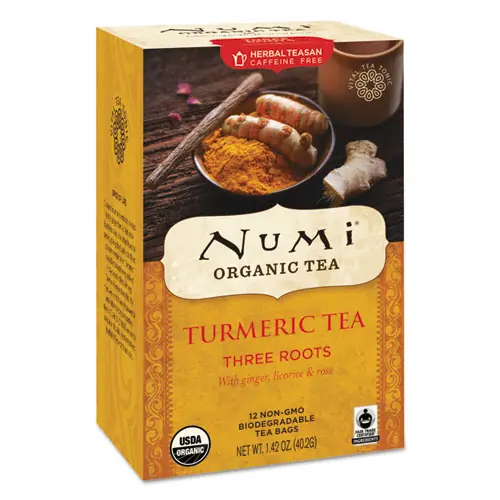 Numi® Turmeric Tea, Three Roots, 12 Tea Bags, 1.42 oz Box