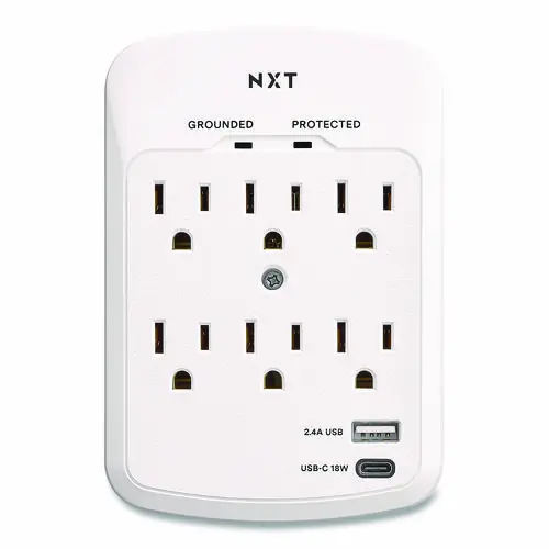 NXT Technologies™ 6-Outlet Plus USB Outlet Surge Protector, 900 Joules, White