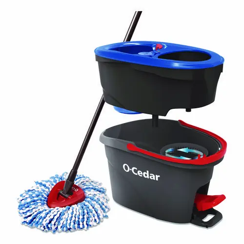 O-Cedar® EZWring RinseClean Spin Mop System, Blue/White Microfiber Head with Adjustable 51" Red/Gray Handle