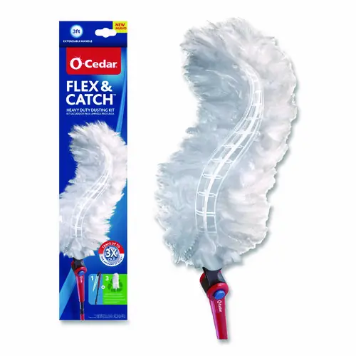 O-Cedar® Flex and Catch Heavy-Duty Dusting Kit, 1 Duster Wand and 3 Refills, 6/Carton