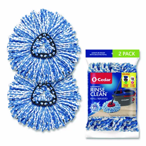 O-Cedar® Rinse Clean Refill, Microfiber Mop Head, Blue/White, 2/Pack, 6 Packs/Carton, Compatible with Rinse Clean Mop System