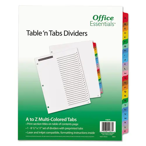 Office Essentials™ Table 'n Tabs Dividers, 26-Tab, A to Z, 11 x 8.5, White, Assorted Tabs, 1 Set