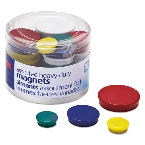Officemate Assorted Heavy-Duty Magnets, Circles, Assorted Colors, 30/Pack