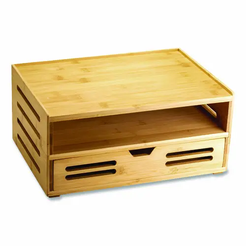 Officemate Bamboo Stackable Document Organizer with Drawer, 2 Sections, Letter Size Files