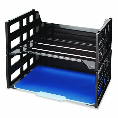 Officemate High Rise Desk Tray, 2 Sections, Letter Size, Black, 2/Pack