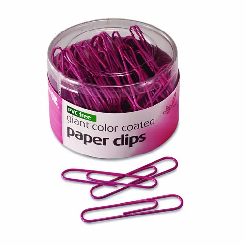 Officemate Pink Coated Paper Clips, Breast Cancer Awareness, Giant, PET-Coated, Pink, 80/Pack