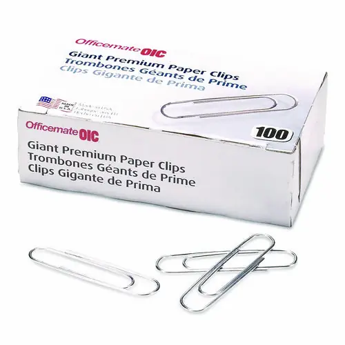 Officemate Premium Jumbo Paper Clips, Jumbo, Smooth, Silver, 100/Box, 10 Boxes/Pack