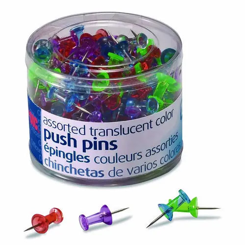Officemate Push Pins, Assorted Plastic Head, 200/Pack