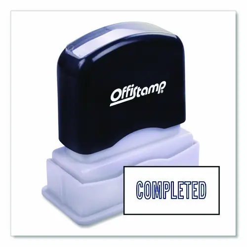 Offistamp® Pre-Inked Message Stamp, COMPLETED, 1.63" x 0.38", Blue Ink
