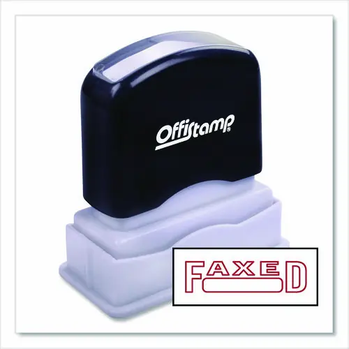 Offistamp® Pre-Inked Message Stamp with Blank Date Box, FAXED, Red Ink, 1.63" x 0.38"