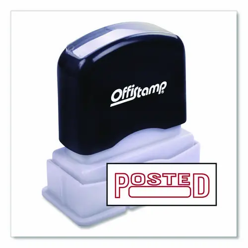 Offistamp® Pre-Inked Message Stamp with Blank Date Box, POSTED, Red Ink, Impression Size 1.63" x 0.38"