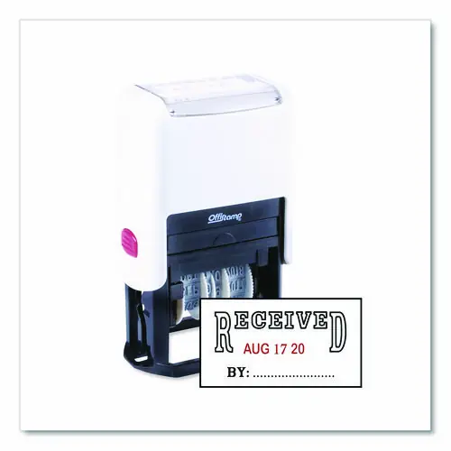 Offistamp® Self-Inking Message Stamp, "RECEIVED" with Blank "By" Line, 12-Year Date Range, Black/Red Ink, 1.63" x 0.88"